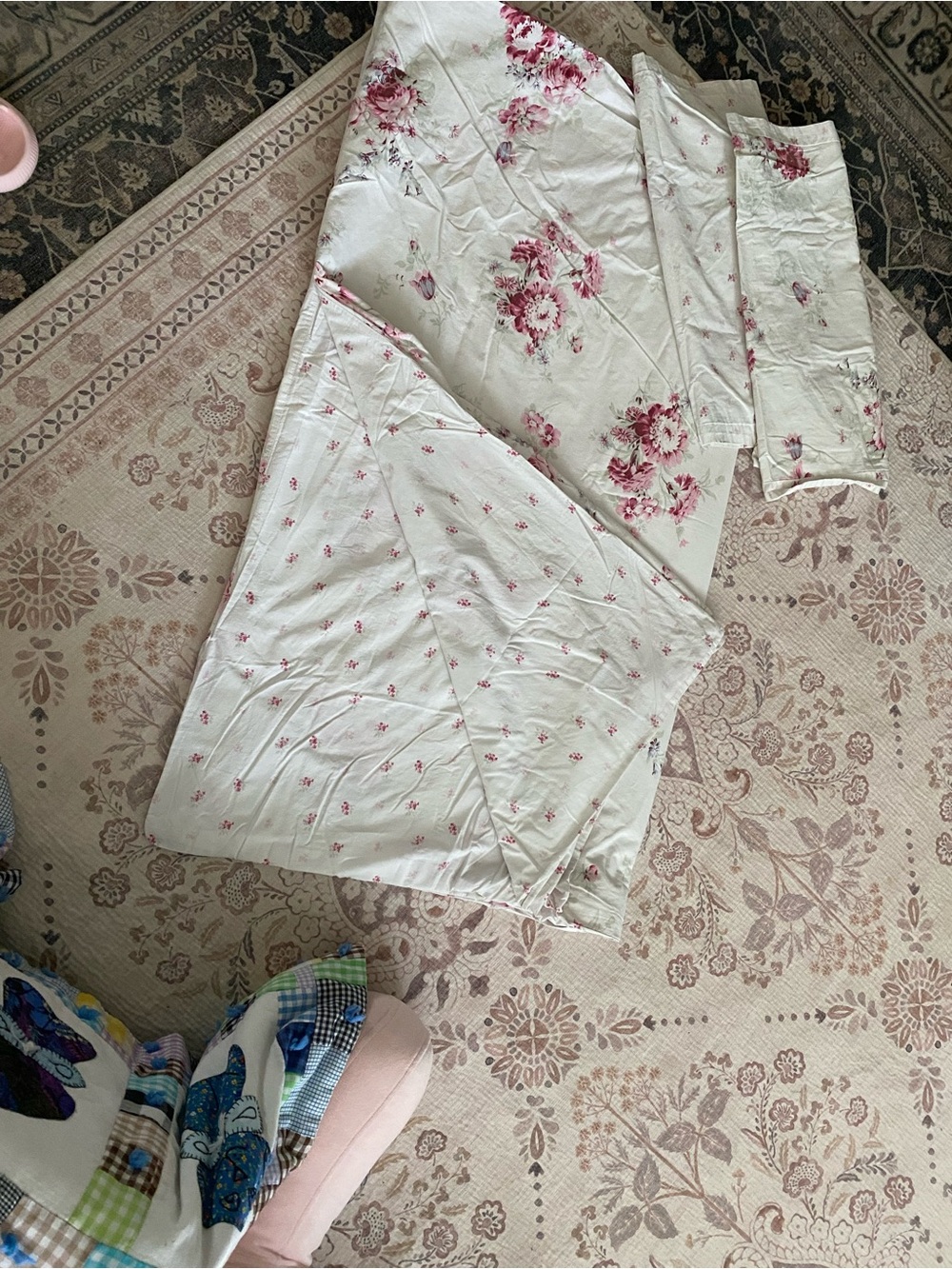 Shabby Chic Pink Floral Cotton Duvet Cover Set - Picture 3 of 6